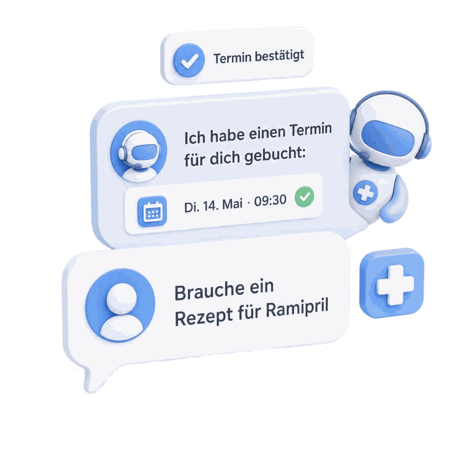 3D-Render: Chat-Bubbles mit Termin-Karte